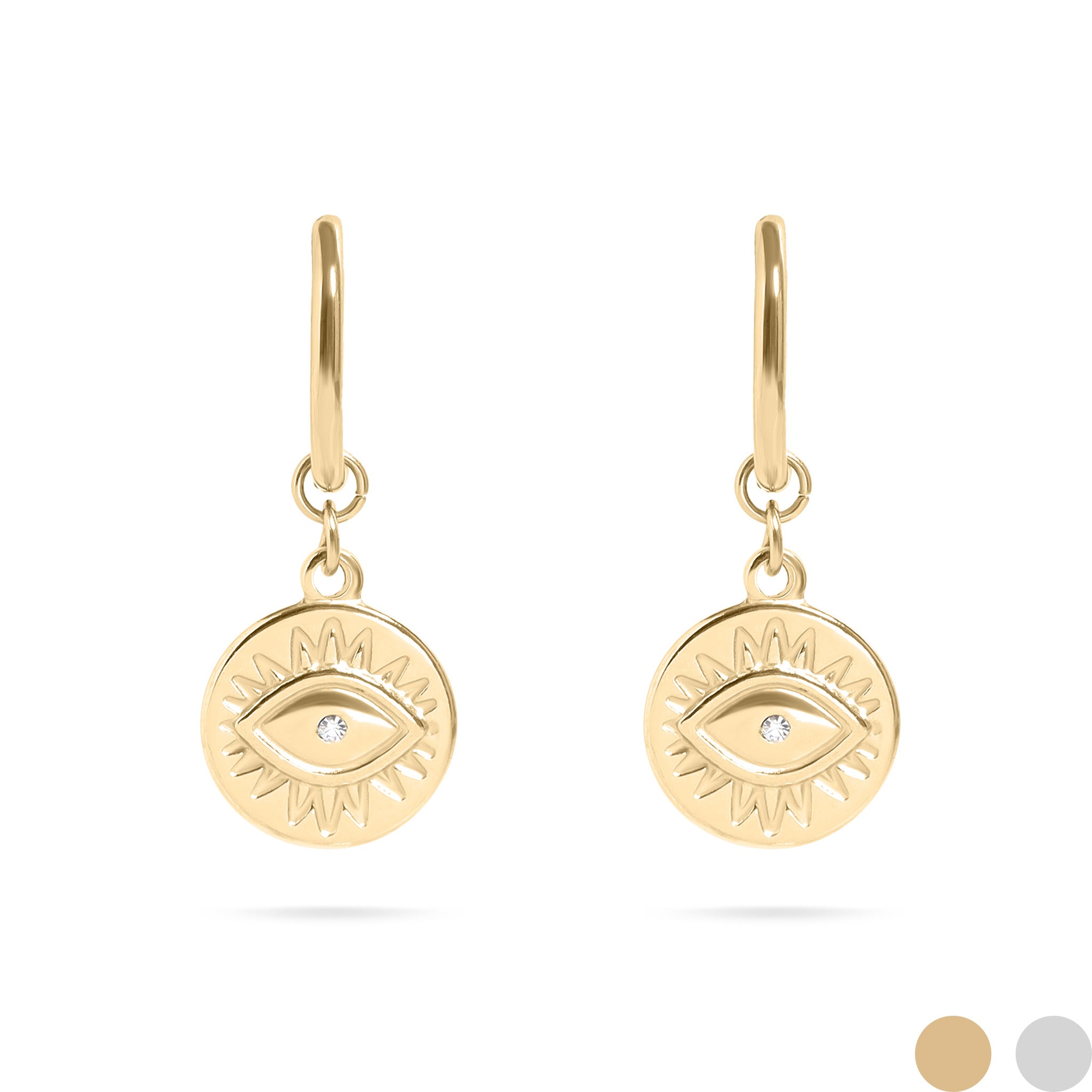 18K Gold PVD Stainless Steel Evil Eye Huggie Charm Earrings / ERJ0052、mySite、dreamappss