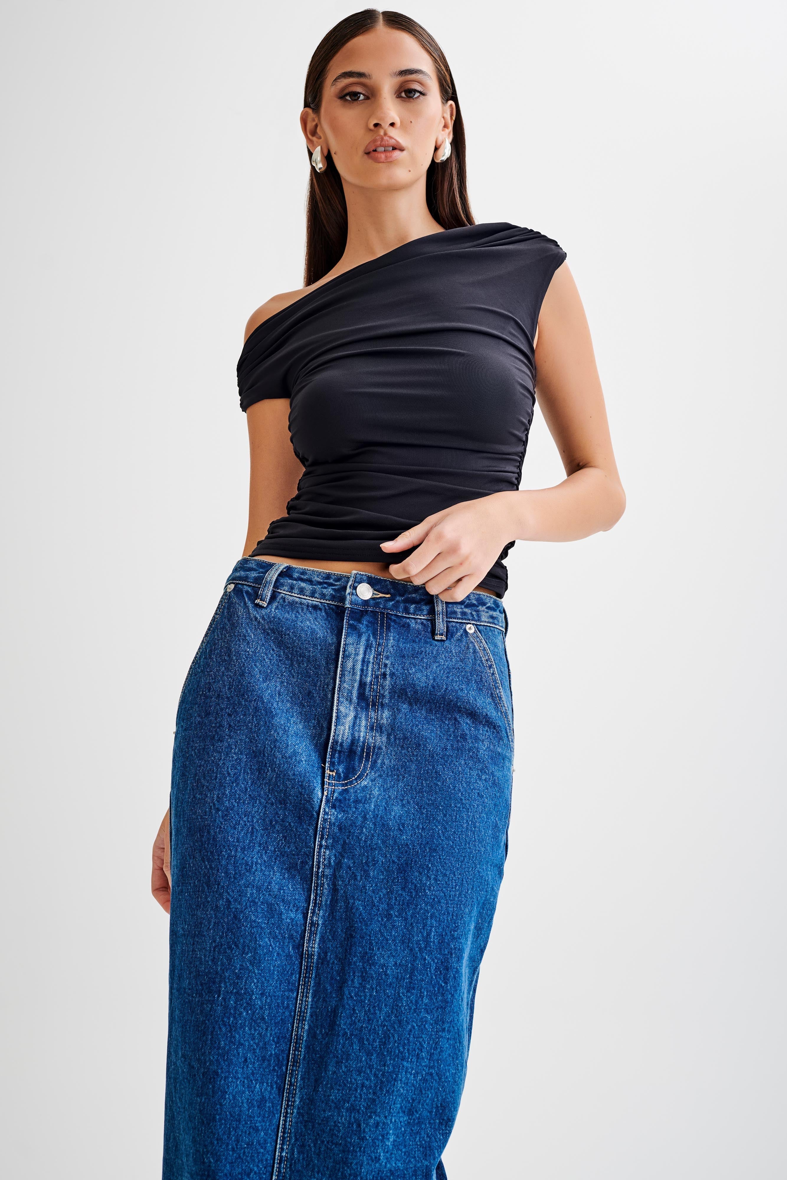 Alayna Slinky Ruched Top - Black、mySite、solidvoid