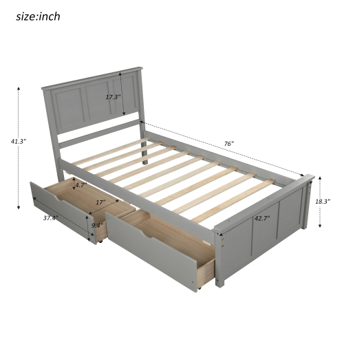 Platform Bed with Twin Size Trundle, Twin Size Frame, Espresso、、casual