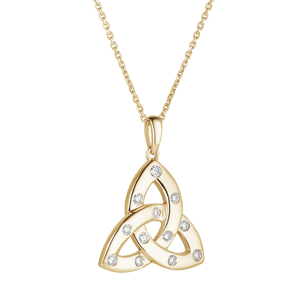  18K Gold Flush Set Diamond Large Trinity Knot Necklace
