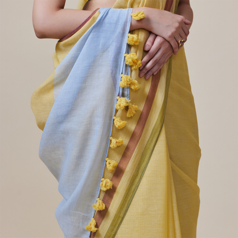 Cotton Solid Saree with Blouse | Yellow、mySite、camillekostekn
