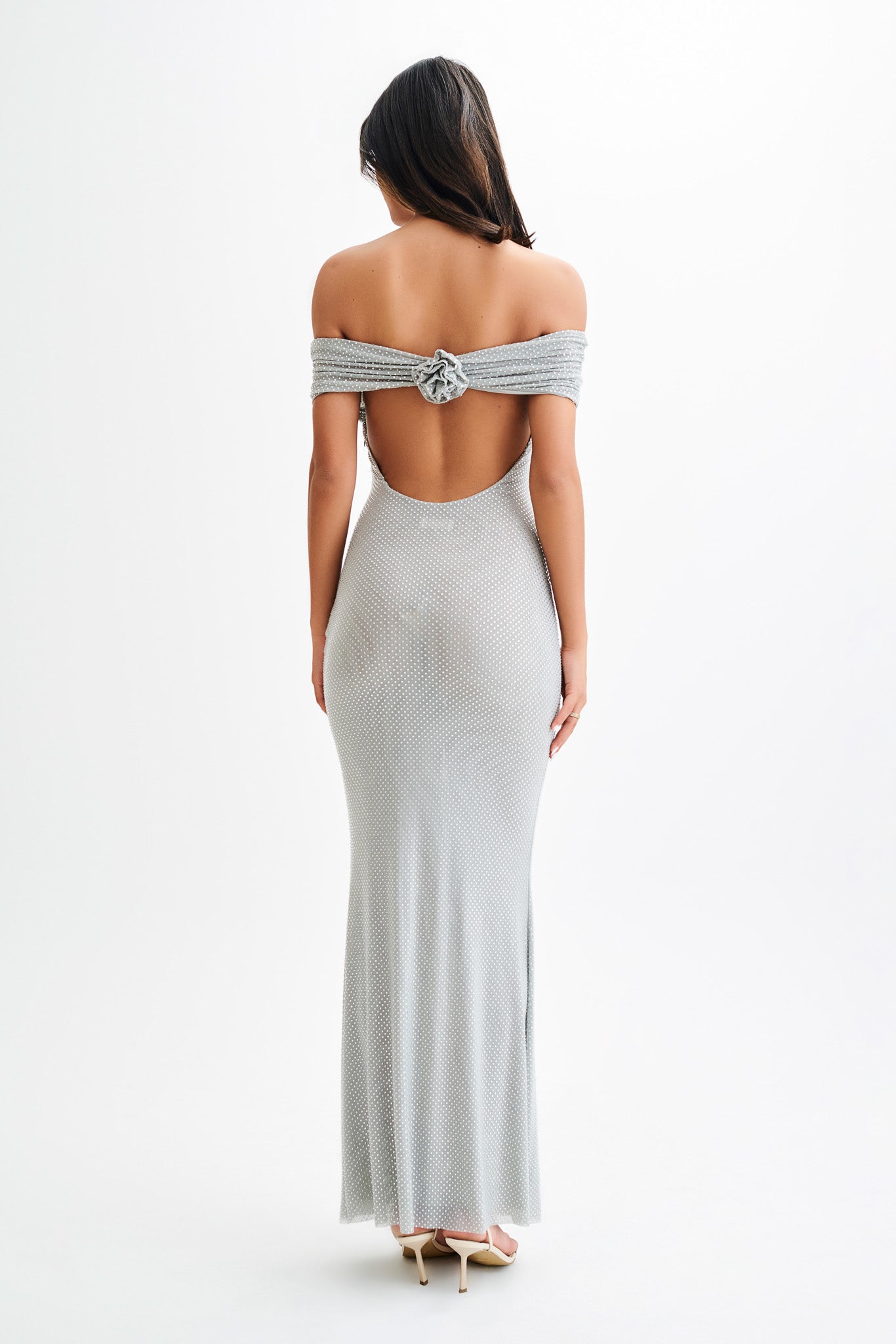 Arna Off Shoulder Diamante Maxi Dress - Silver、mySite、solidvoid