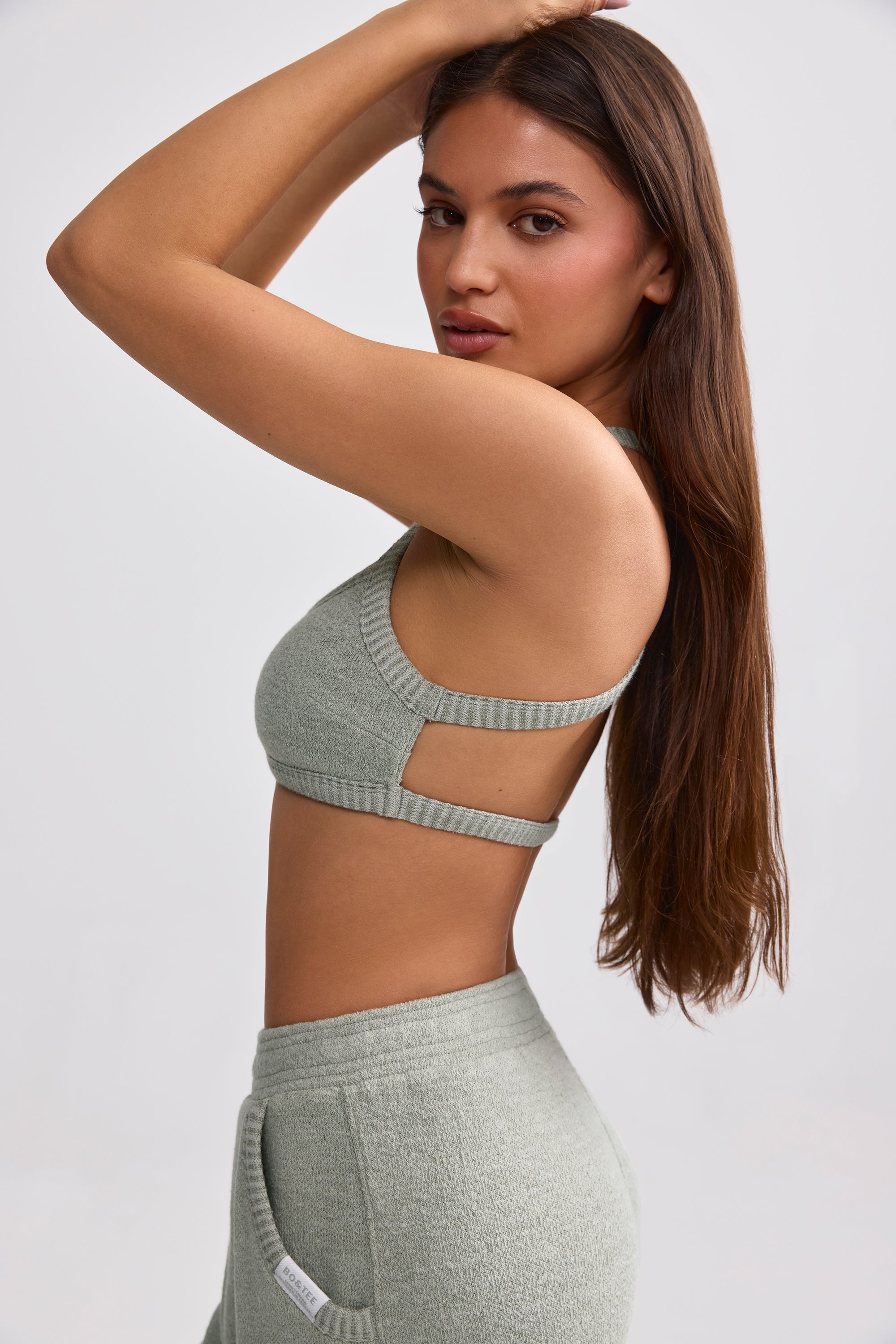 Terry Towelling Scoop-Neck Bralette in Sage Grey、mySite、solidvoid