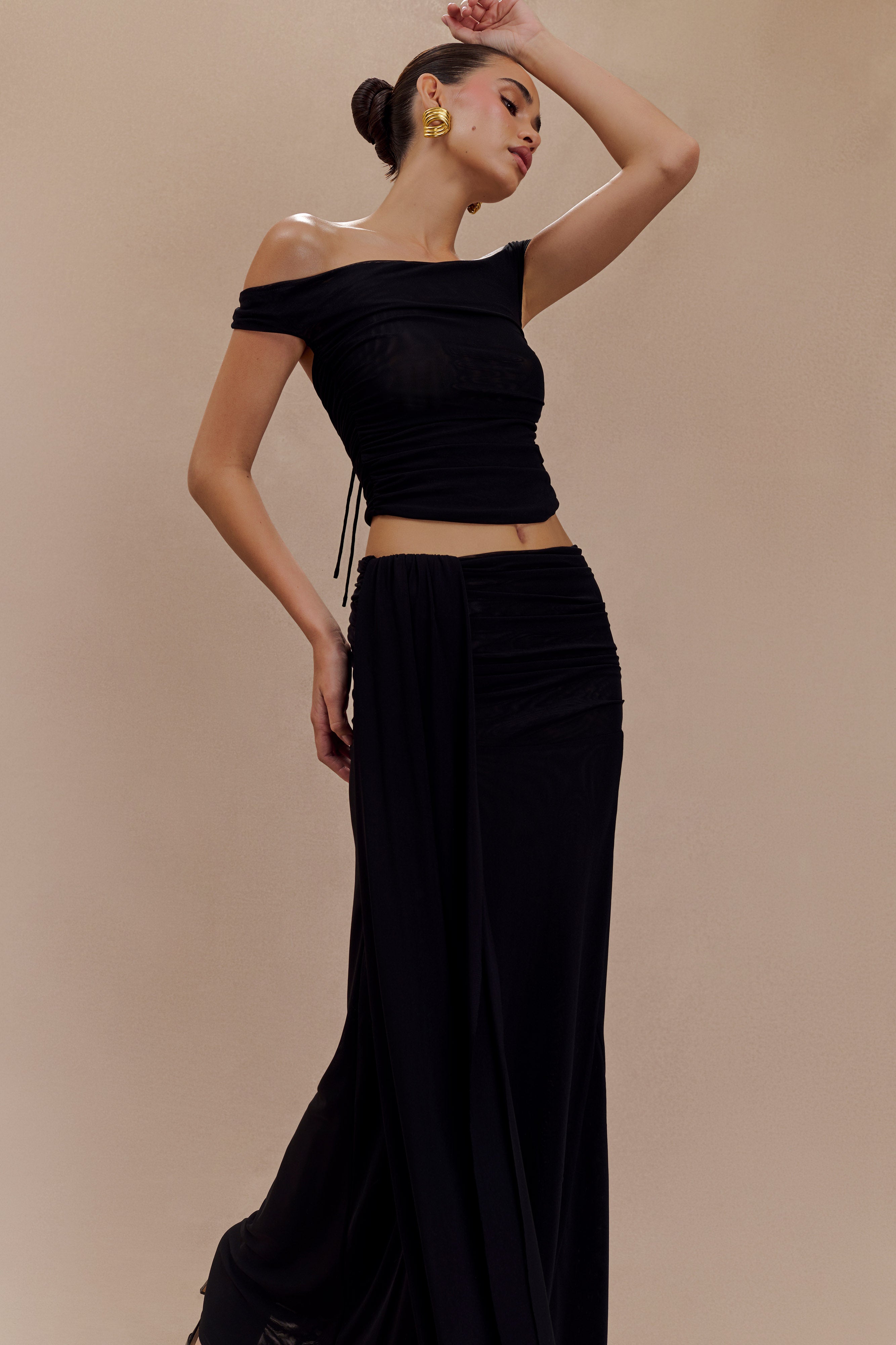 Arna Mesh Maxi Skirt - Black、mySite、solidvoid