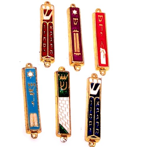 A Set of 6 Gold Plated Mezuzahs with Different enameled Themes. Each is About 3 Inches.、mySite、topwebapps