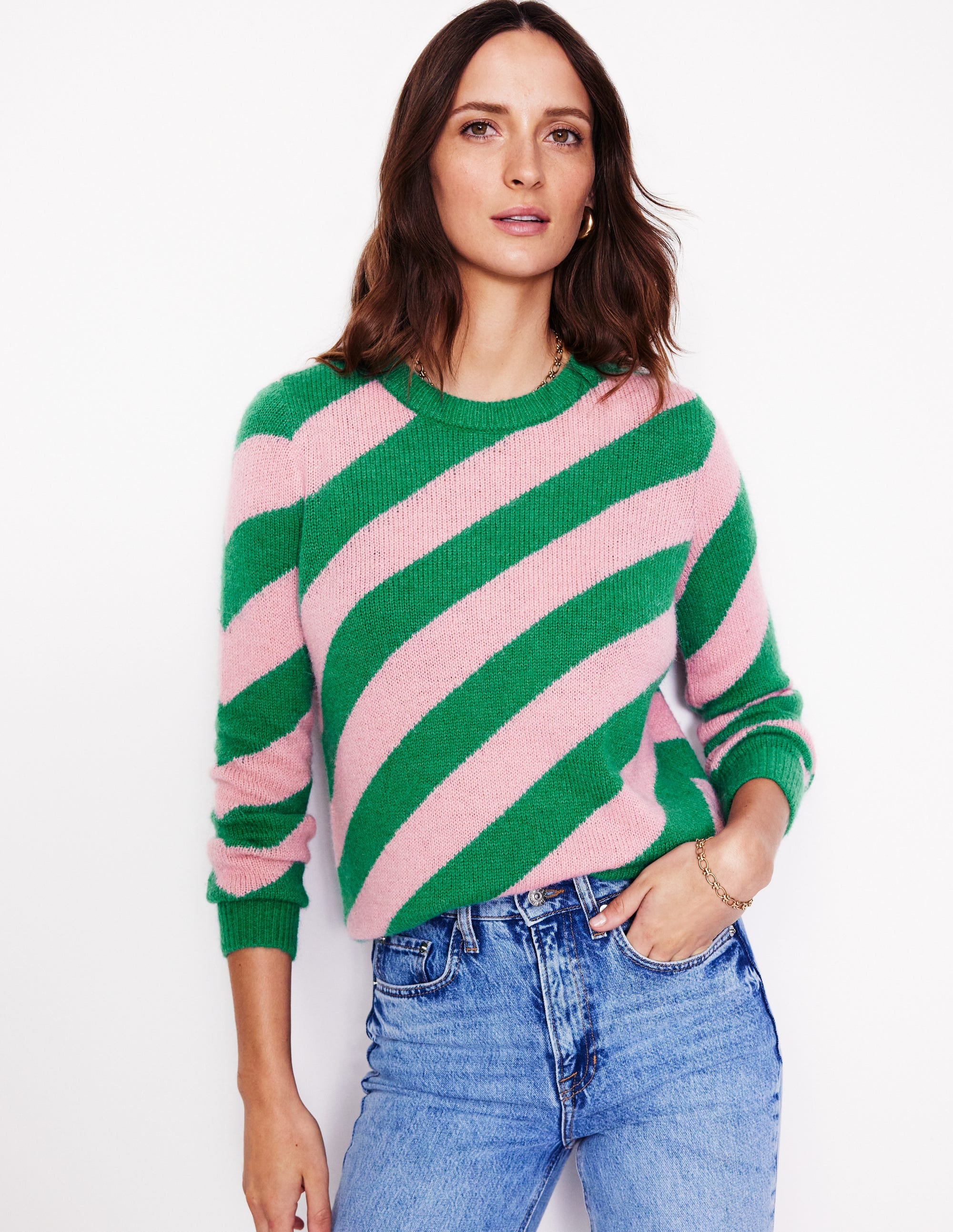  Fluffy Diagonal Stripe Jumper-Party Pink, Rich Emerald Green、mySite、ashleygrahame