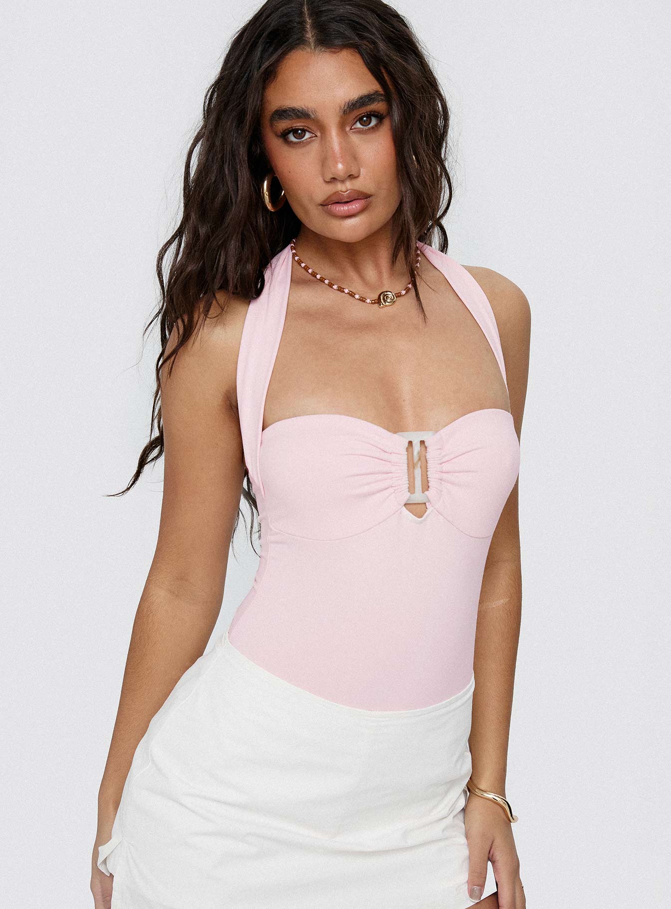 Swaying Buckle Detail Bodysuit Pink、mySite、solidvoid