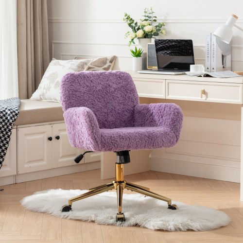 A&A Furniture Office Chair,Artificial rabbit hair Home Office Chair with Golden Metal Base,Adjustable Desk Chair Swivel Office Chair,Vanity Chair(Orange)、、casual