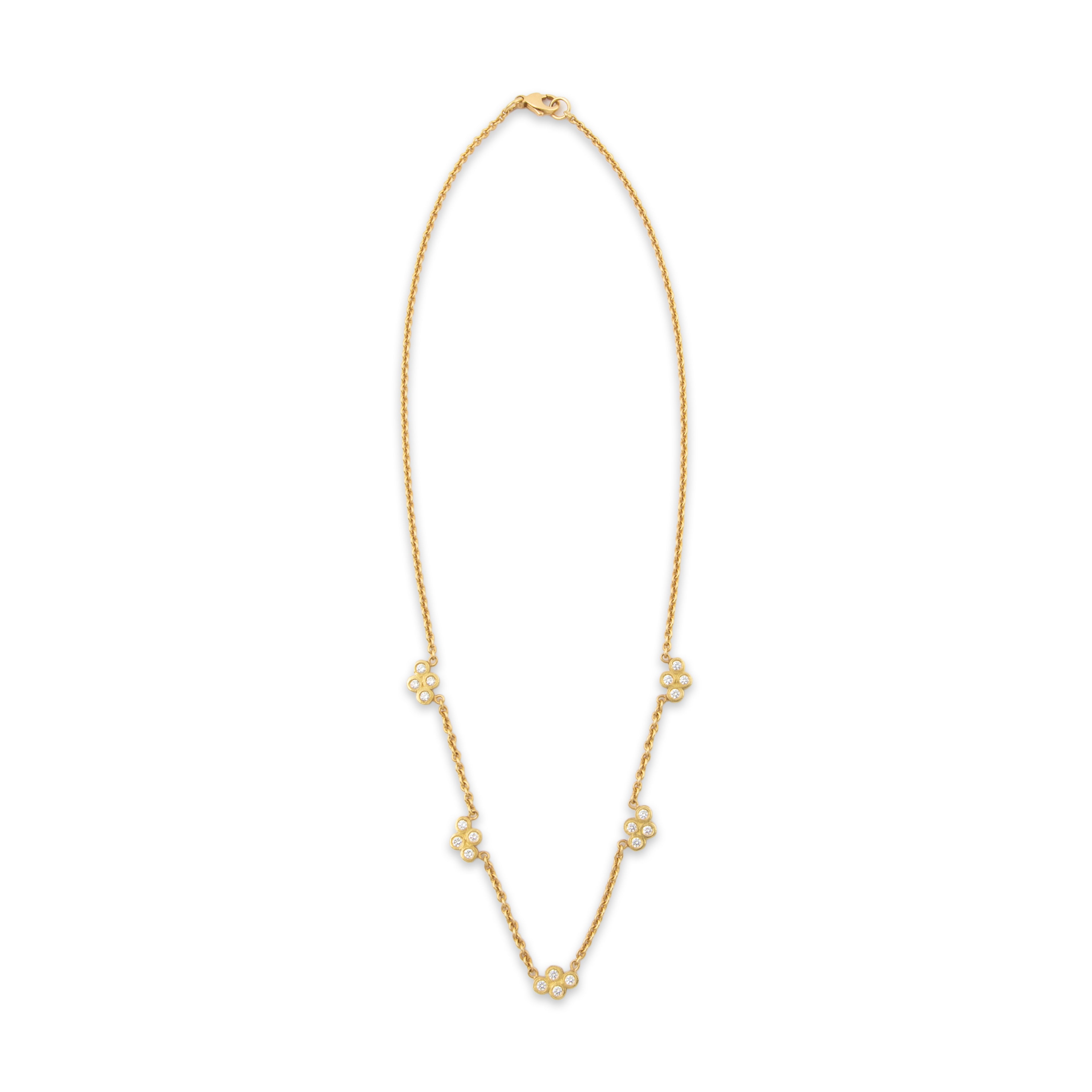 Vintage 18k Yellow Gold .50cttw Diamond Quatrefoil Station Necklace 15.5、mySite、hinf8tx79