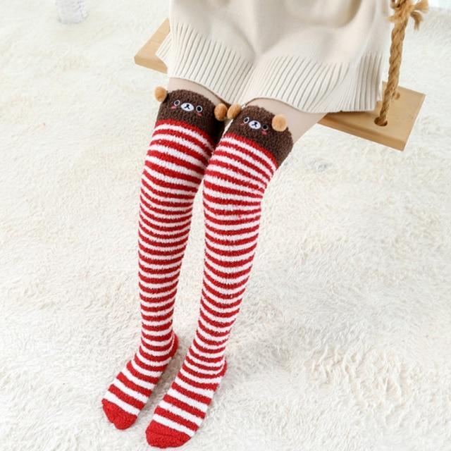 Thigh High Fuzzy Plush Socks, Leggings Adorable Animals to Keep Legs Warm! *、mySite、g9winljtr