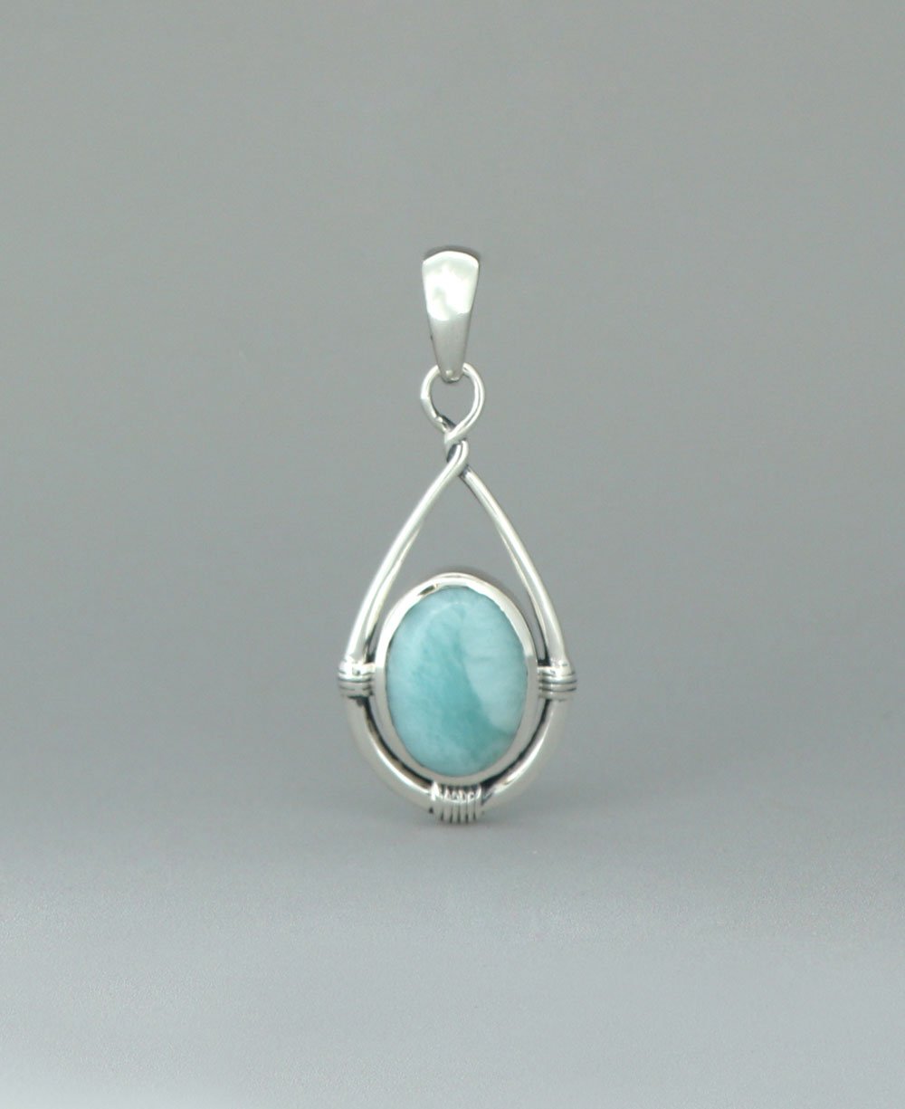 Sterling Silver Larimar Oval Pendant with Teardrop Twist Frame、mySite、topwebapps