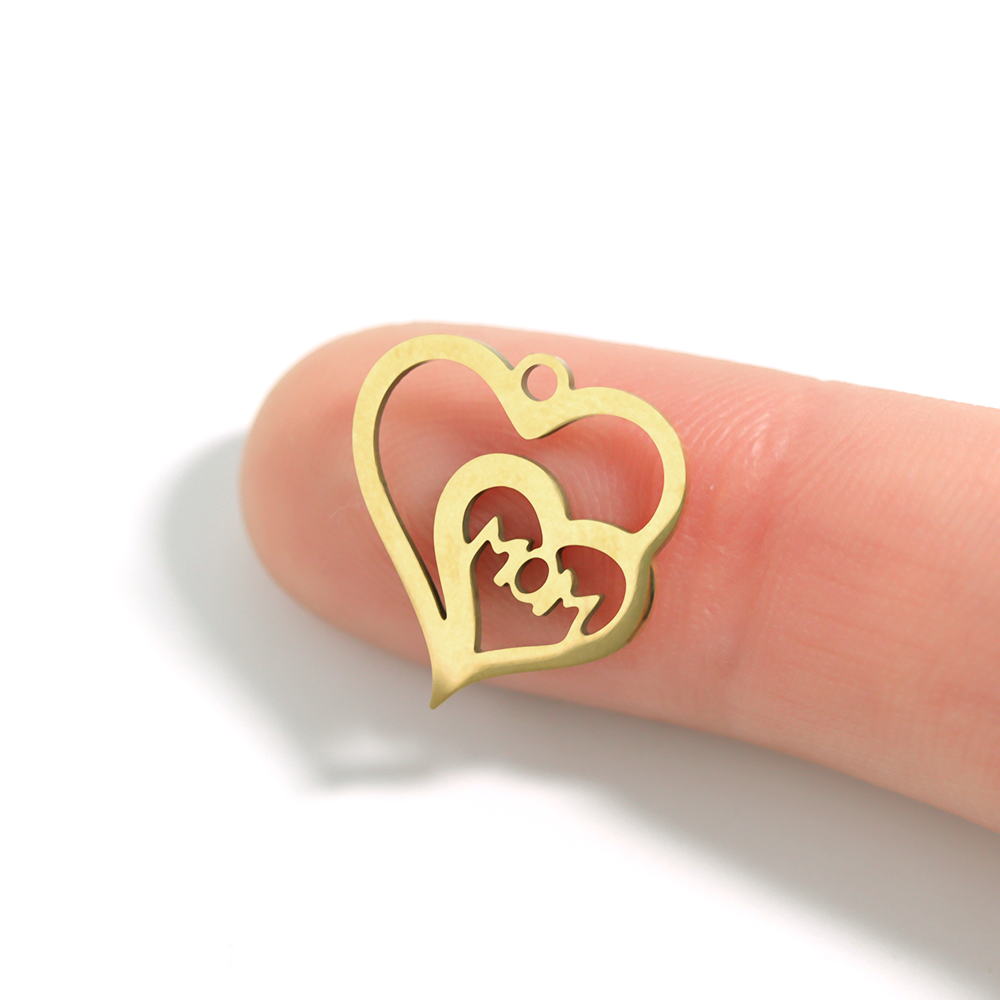 18K Gold PVD Stainless Steel Double Heart Mom Charm / PDL0041、mySite、dreamappss