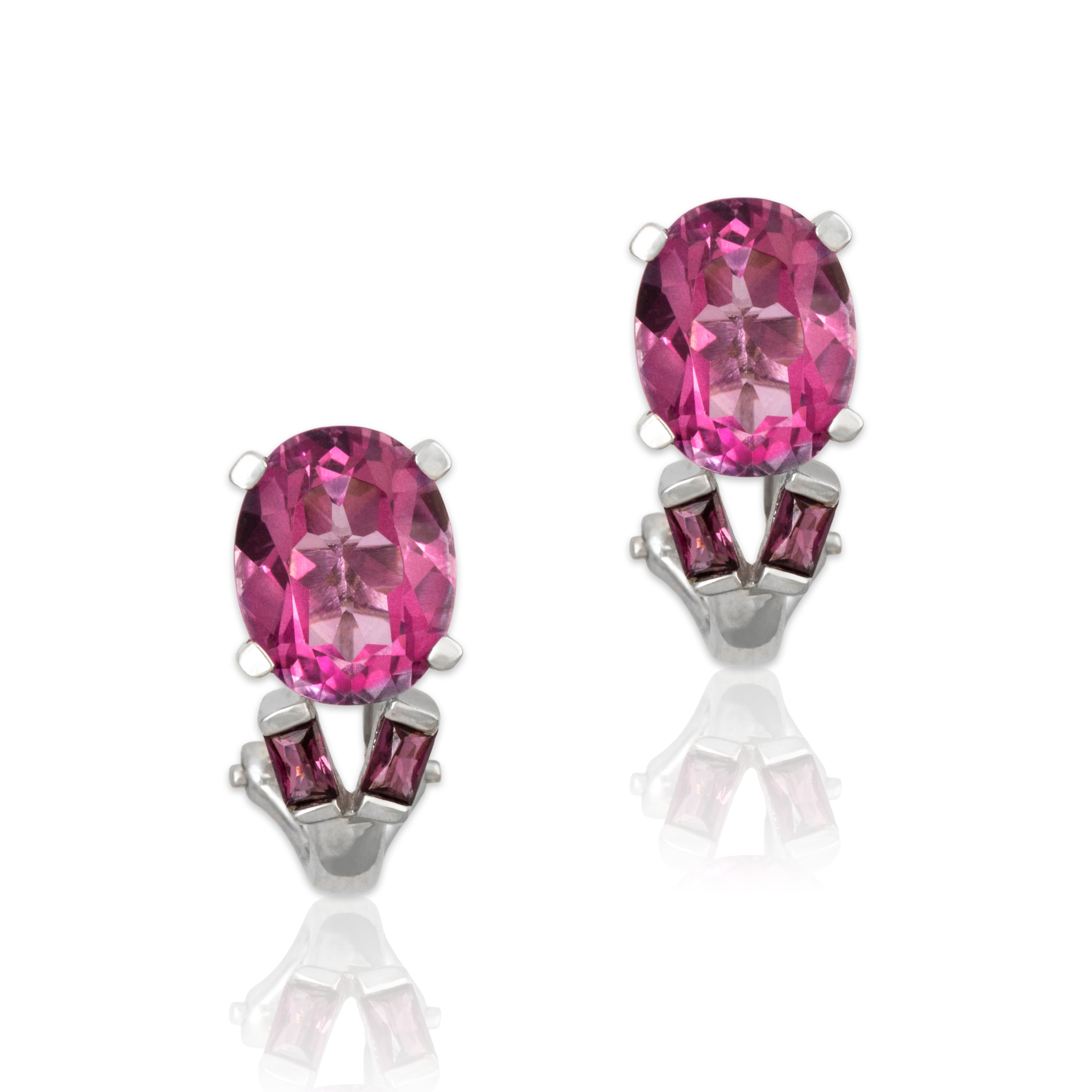 Vintage 14k White Gold 5.6cttw Pink Topaz Pink Garnet Omega Back Earrings、mySite、hinf8tx79