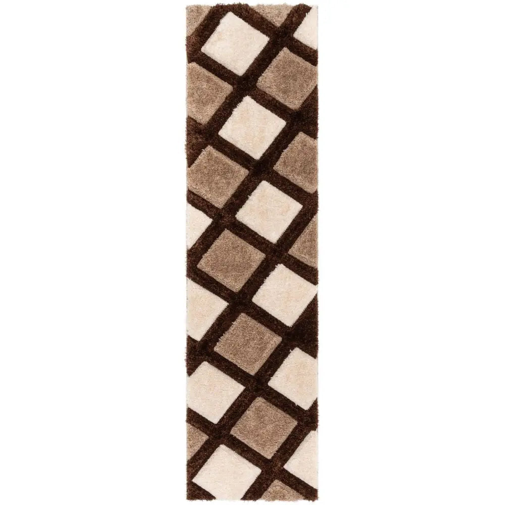 Posh Brown Modern Geometric 3D Textured Shag Rug By Chill Rugs、mySite、gigharbornorthrealestate