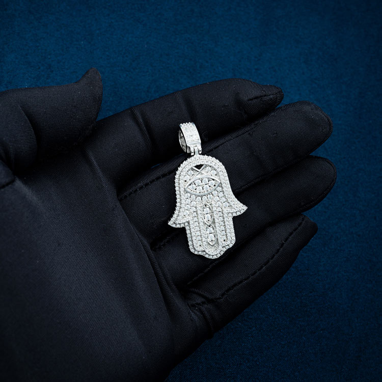 Moissanite Halo Hamsa Hand Pendant 14K Gold、mySite、hinf8tx79