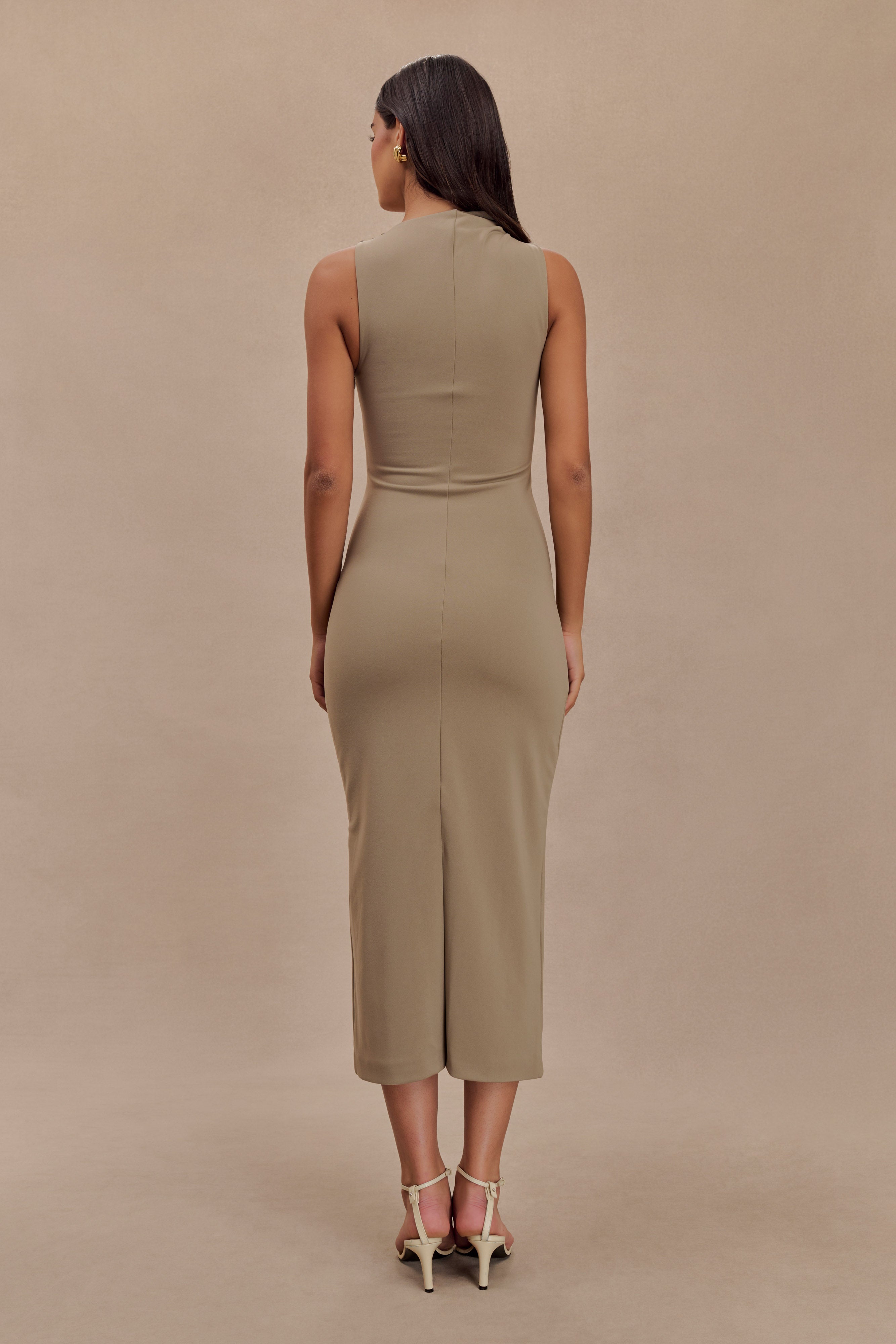 Taylor Draped Stretch Crepe Midi Dress - Mushroom、mySite、solidvoid