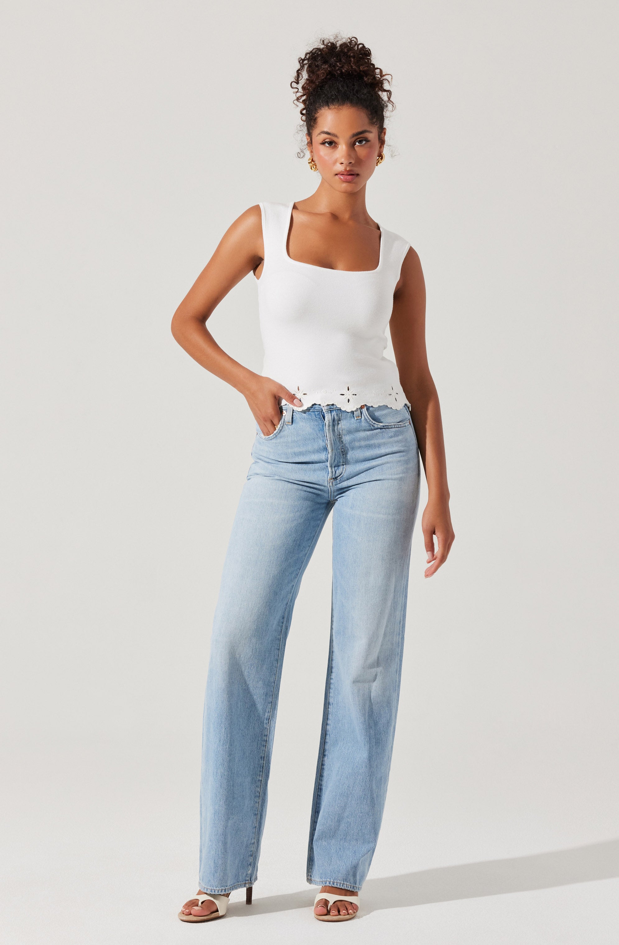 Ellamay Embroidered Trim Sweater Top、mySite、solidvoid