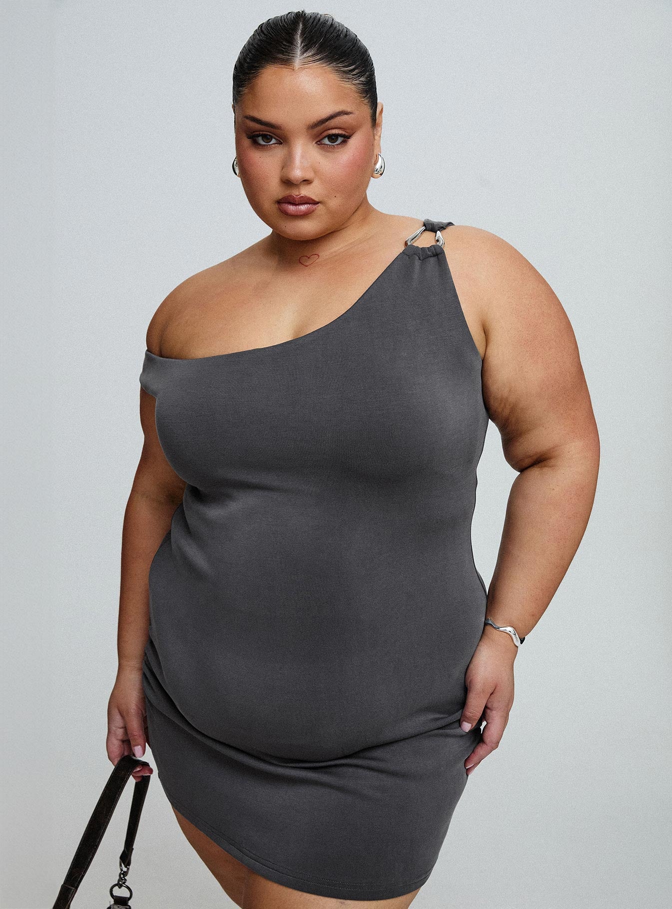 True Desires One Shoulder Mini Dress Grey、mySite、solidvoid