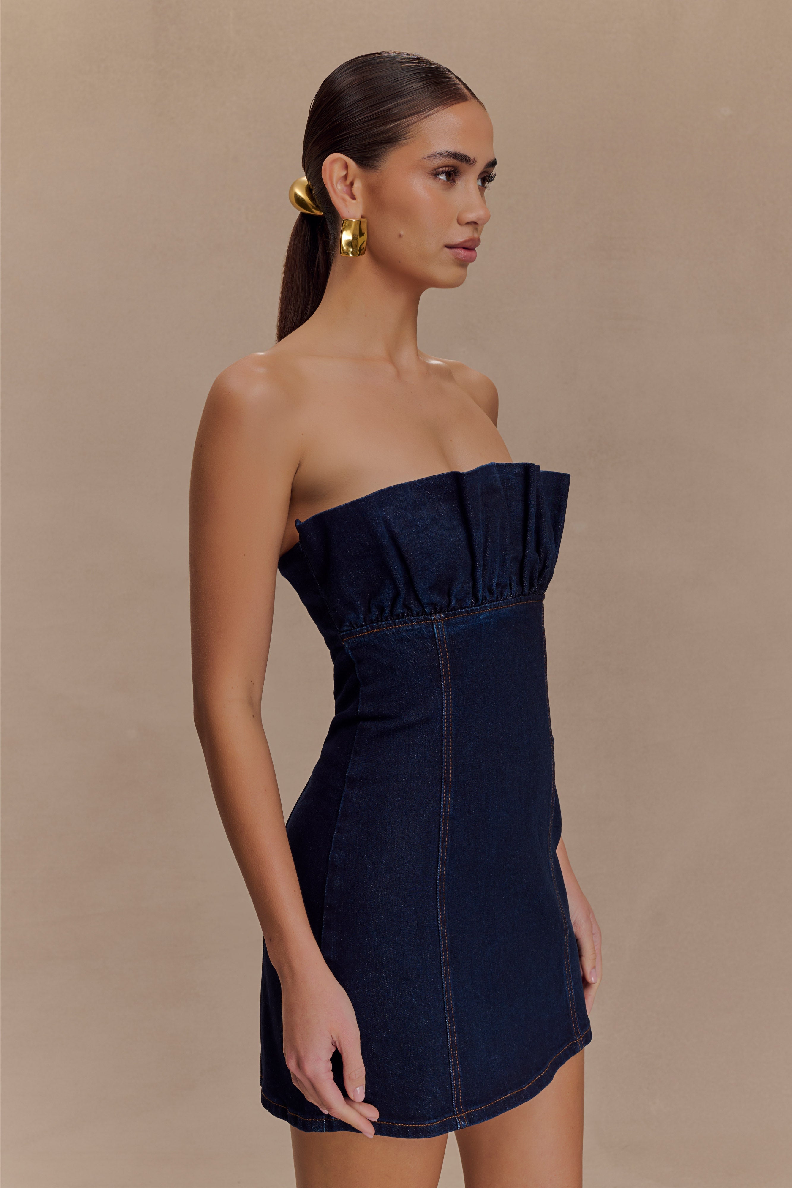 Raesha Frill Denim Mini Dress - Indigo Blue、mySite、solidvoid