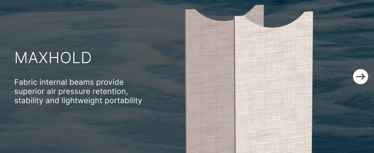 MAXHOLD technology highlighting fabric beams for air retention and portability.