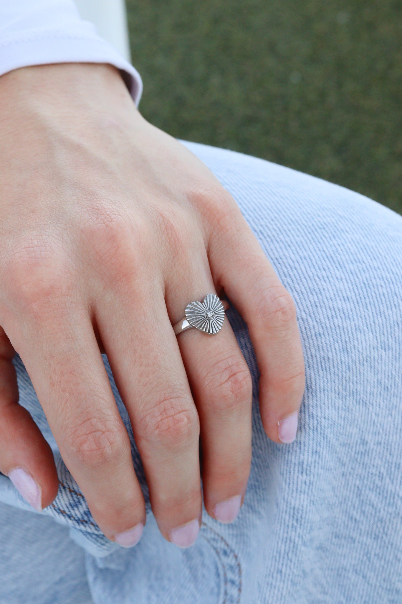 18K Gold PVD Stainless Steel Cubic Zirconia Sunburst Heart Ring / KSS0003、mySite、dreamappss