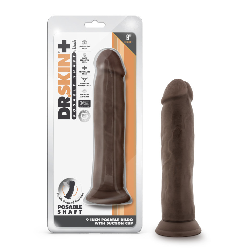 Dr. Skin Plus By Blush® | Realistic Chocolate 9.25-Inch Long Soft Yet Erect & Posable Dildo With Suction Cup Base、mySite、bottomscart
