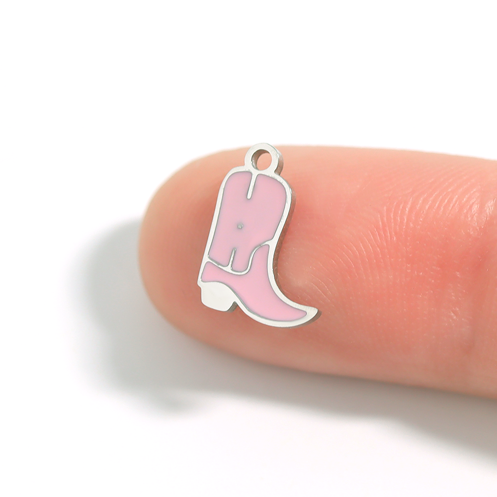 18K Gold PVD Stainless Steel Epoxy Pink Cowgirl Boot Charm / PDL0072、mySite、dreamappss
