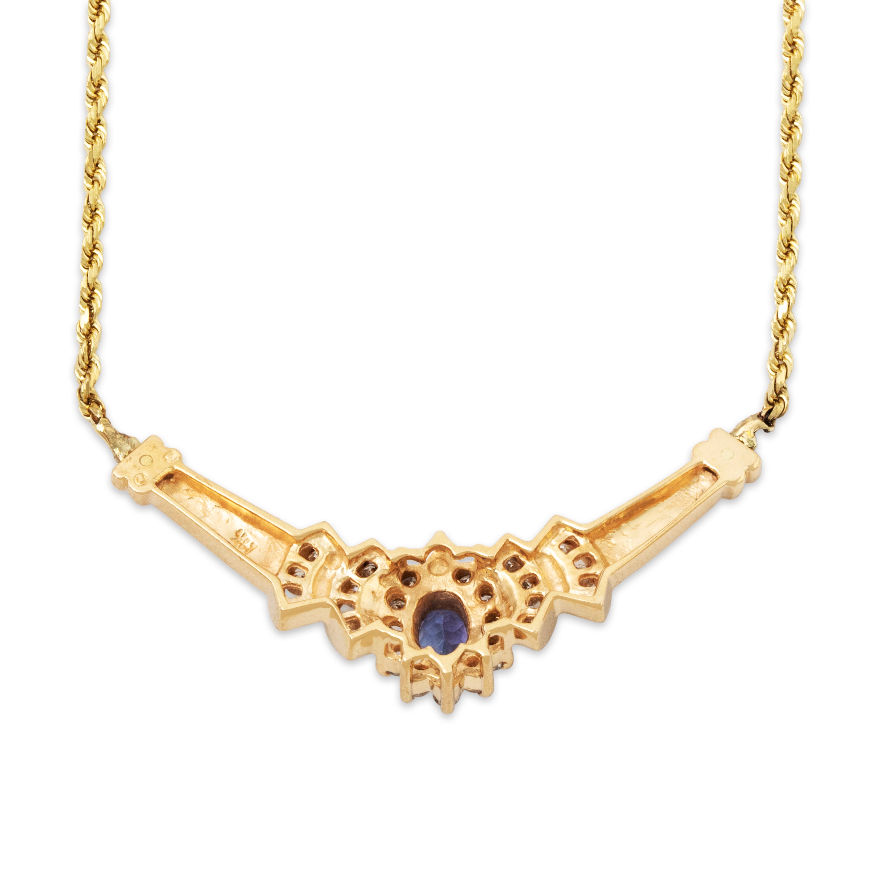 Vintage 14k Yellow Gold Tanzanite .416cttw Diamond Halo Necklace 17.25、mySite、hinf8tx79