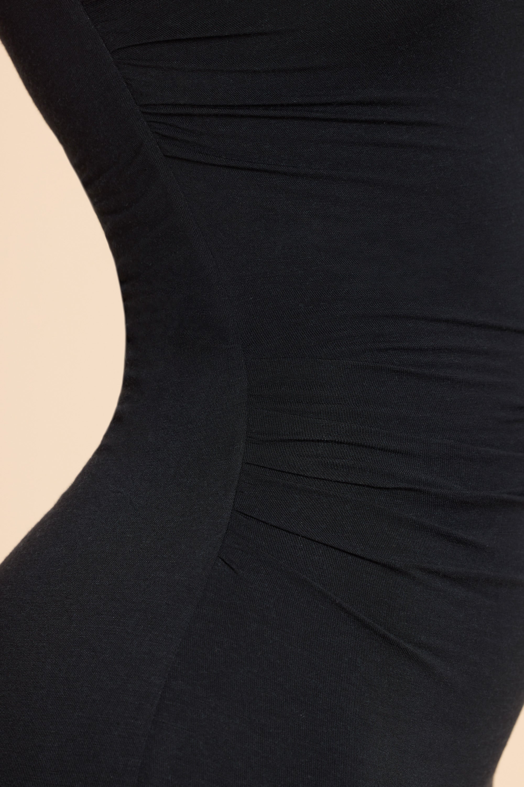 High Neck Racerback Ruched Modal Cashmere Blend Maxi Dress in Black、mySite、solidvoid