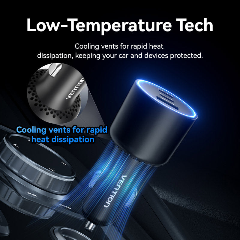 Vention Three-Port USB C+C+A (100W+30W+18W) Car Charger Black ABS Type、mySite、fannypackpong