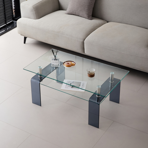 Tempered Black Glass Coffee Table, 2-Layers Tea Table、、casual