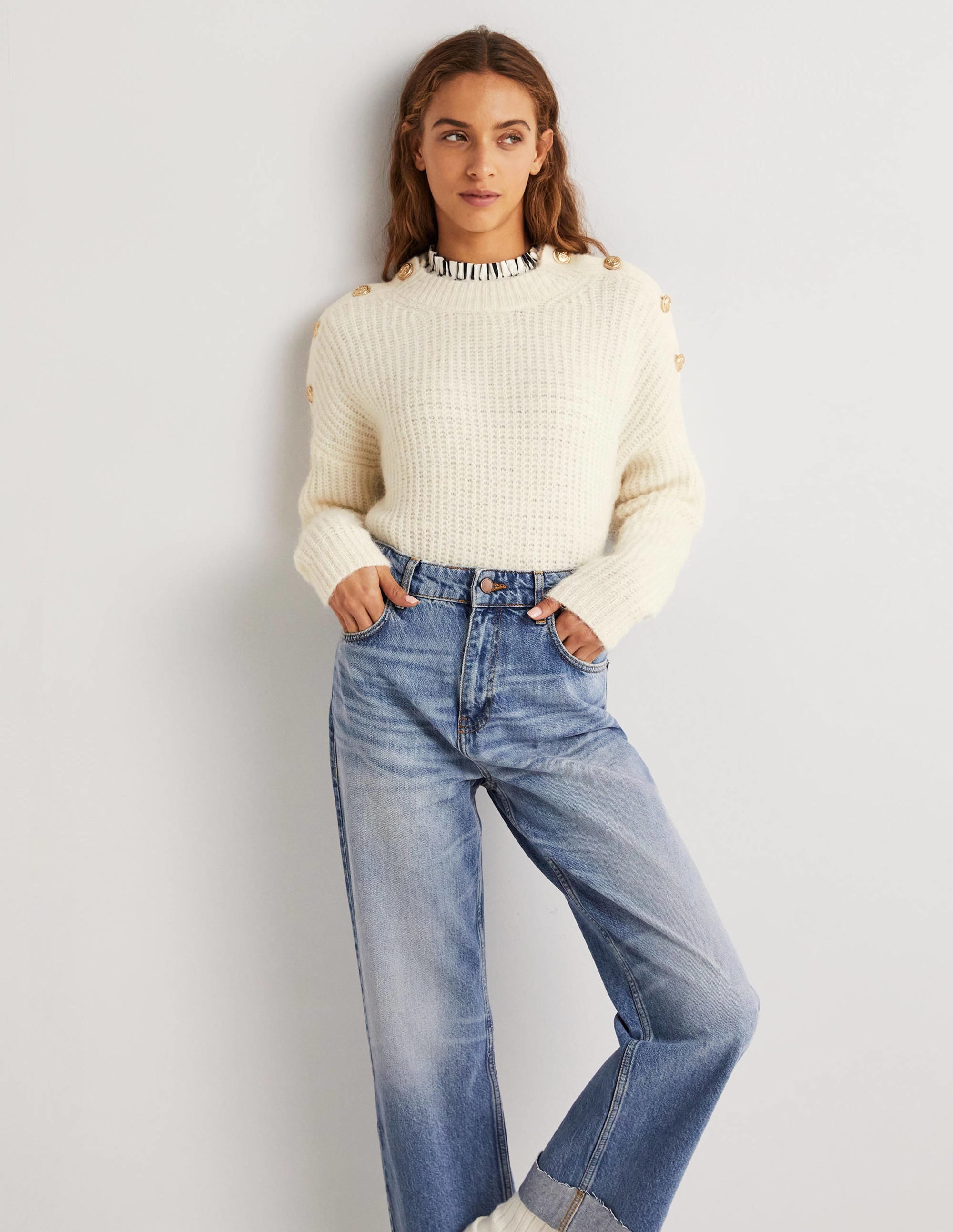  Fluffy Ribbed Button Jumper-Warm Ivory、mySite、ashleygrahame