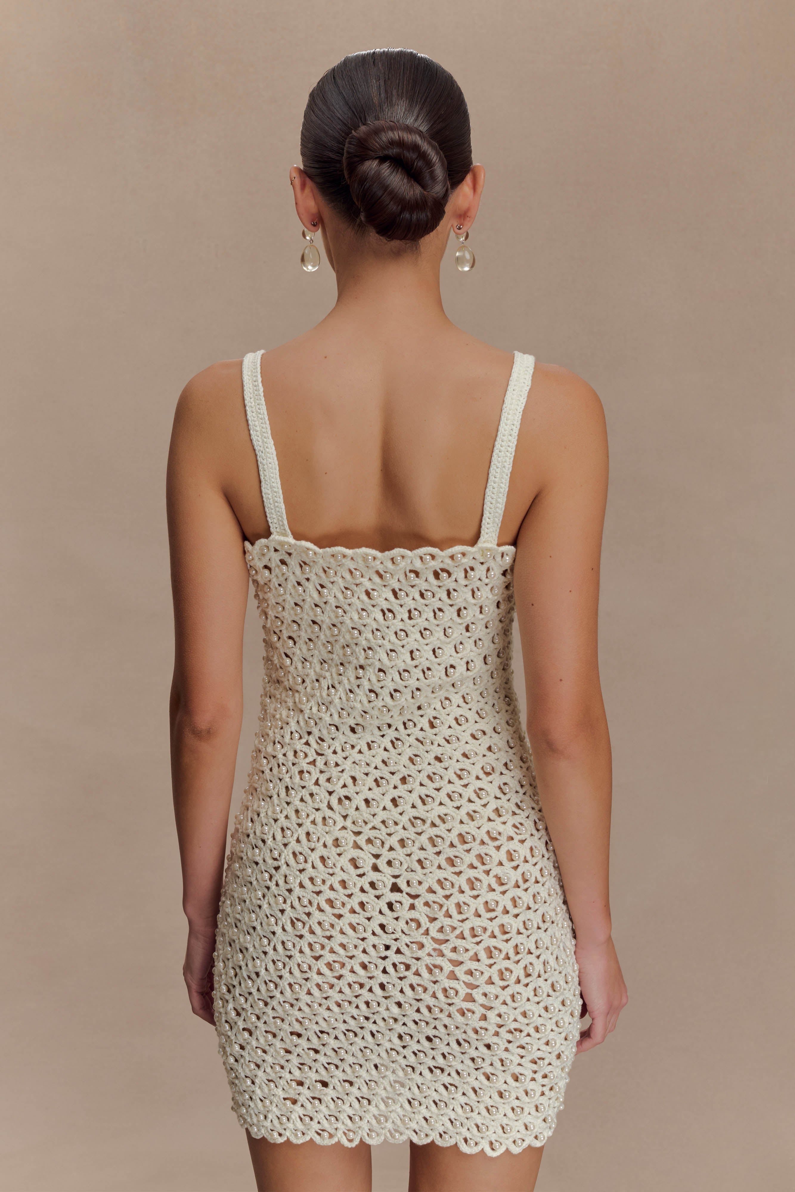 Vanessa Hand Crochet Pearl Mini Dress - Ivory、mySite、solidvoid