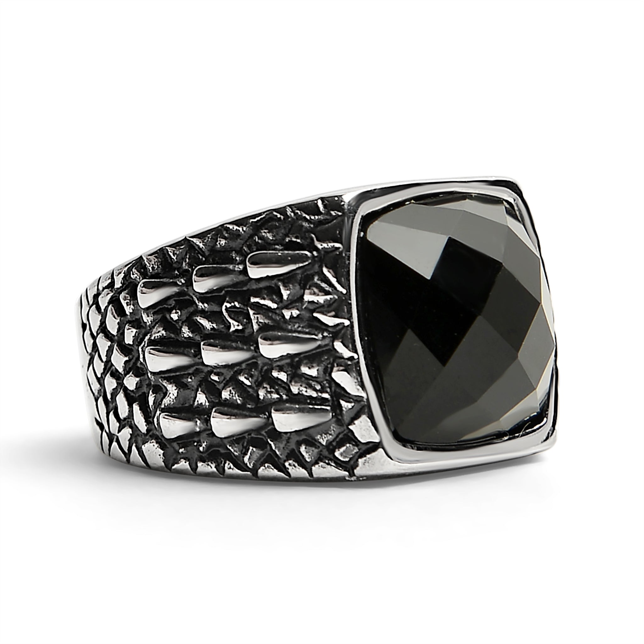 Detailed Cubed Center Black Stone Stainless Steel Ring / SCR4020、mySite、dreamappss