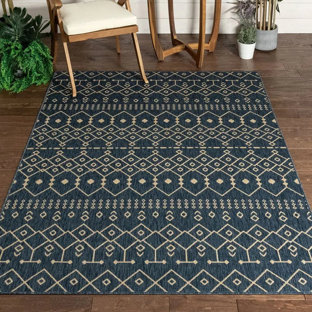 Nord Moroccan Tribal Indoor Outdoor Blue Flatweave Rug、mySite、gigharbornorthrealestate