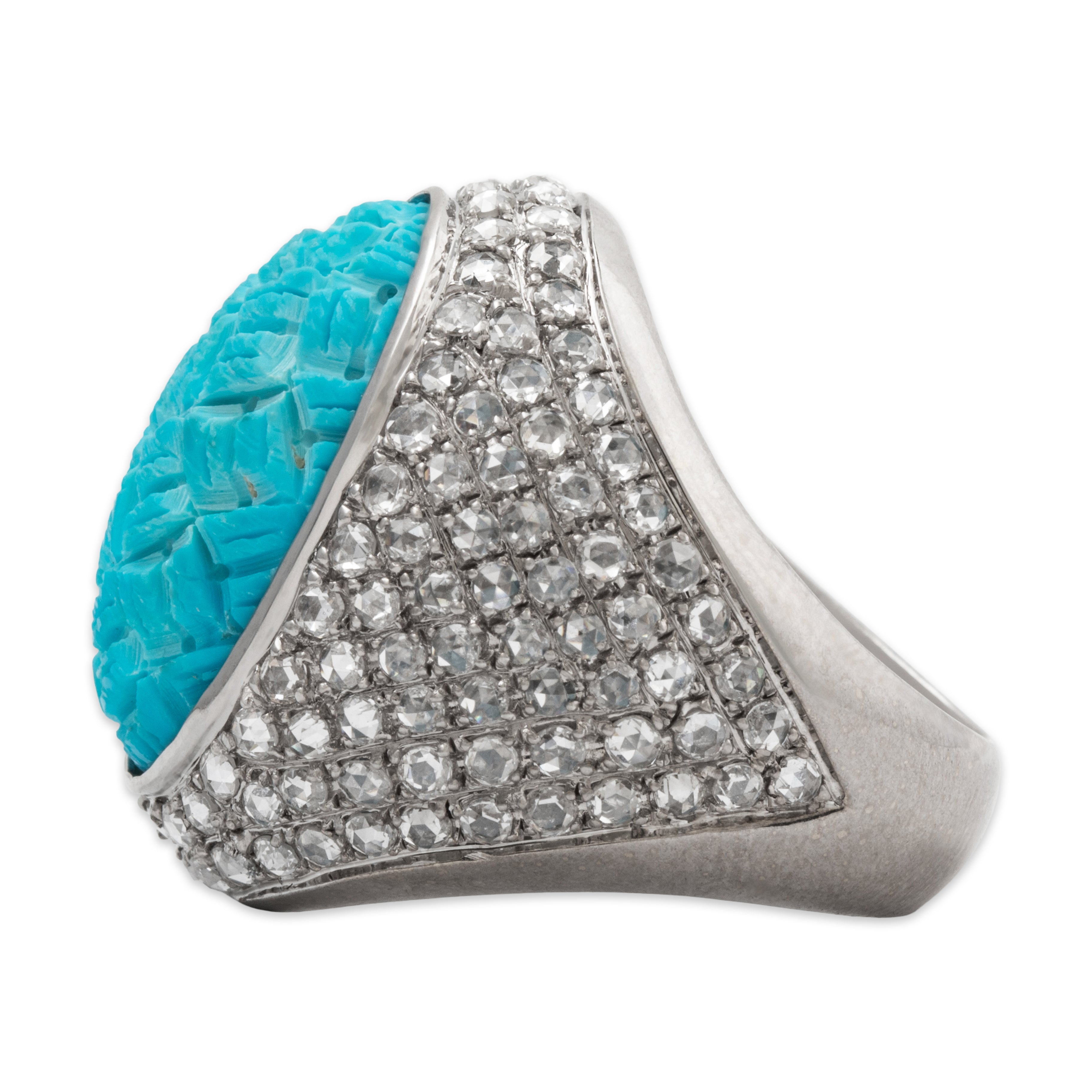 Vintage Heavy 18k White Gold 14ct Carved Turquoise 1.65cttw Diamond Ring 7.00、mySite、hinf8tx79