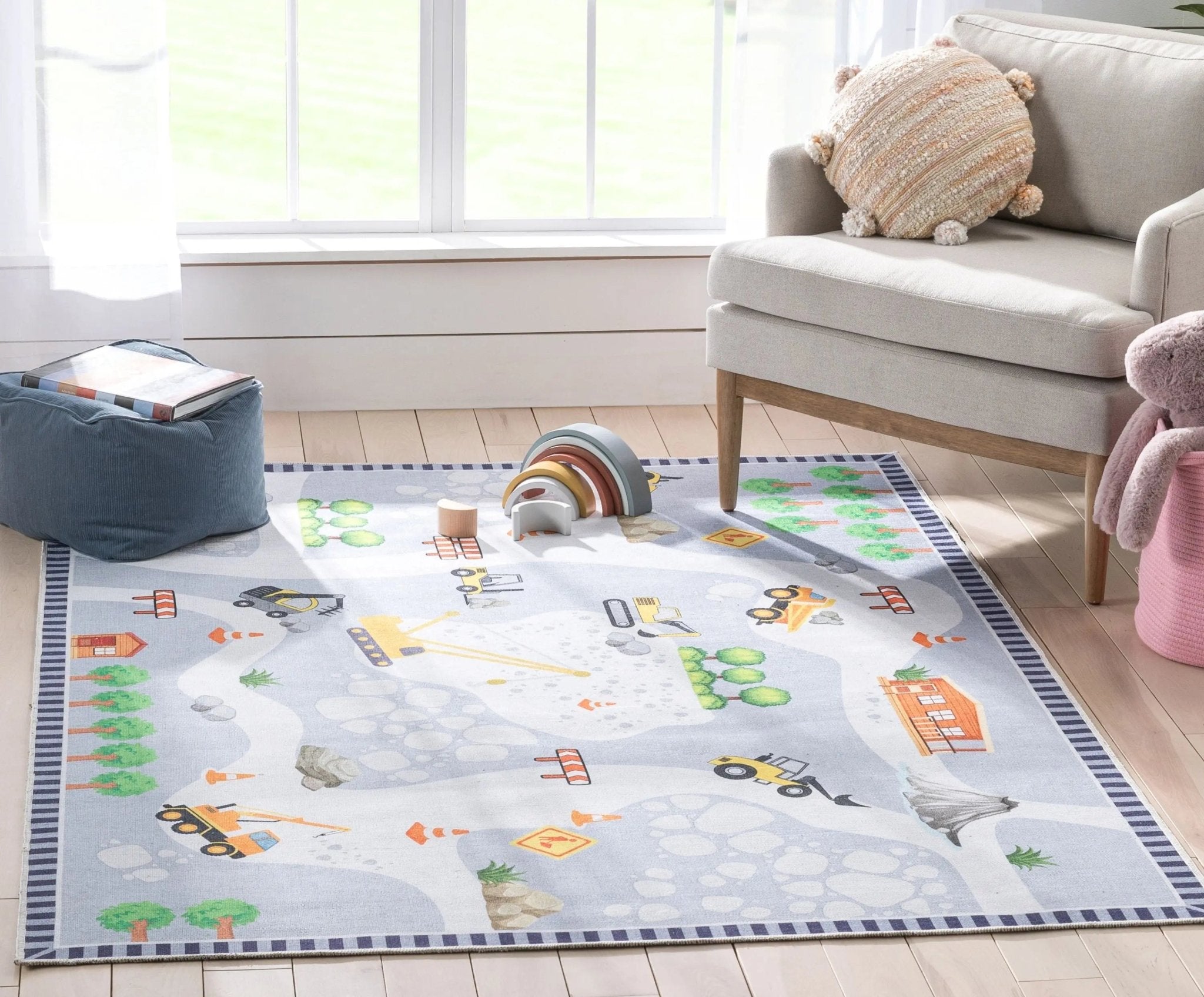 Construction Modern Grey Multi Kids Flat-Weave Rug、mySite、gigharbornorthrealestate