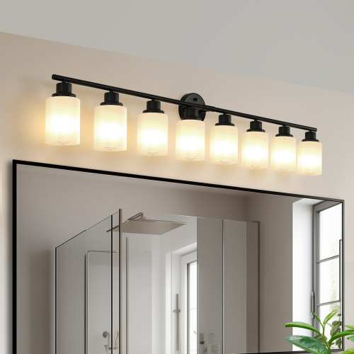 39" Modern 6-Light Vanity Bathroom Mirror Light, Frosted White Glass with Black Iron Frame, Contemporary Wall Sconce for Bedroom, Bathroom, and Dressing Room (No Bulbs)、、eastwooduniform