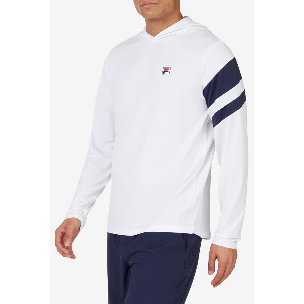 Fila Men's Essentials Longsleeve Hoodie - White/Fila Navy、mySite、neckold