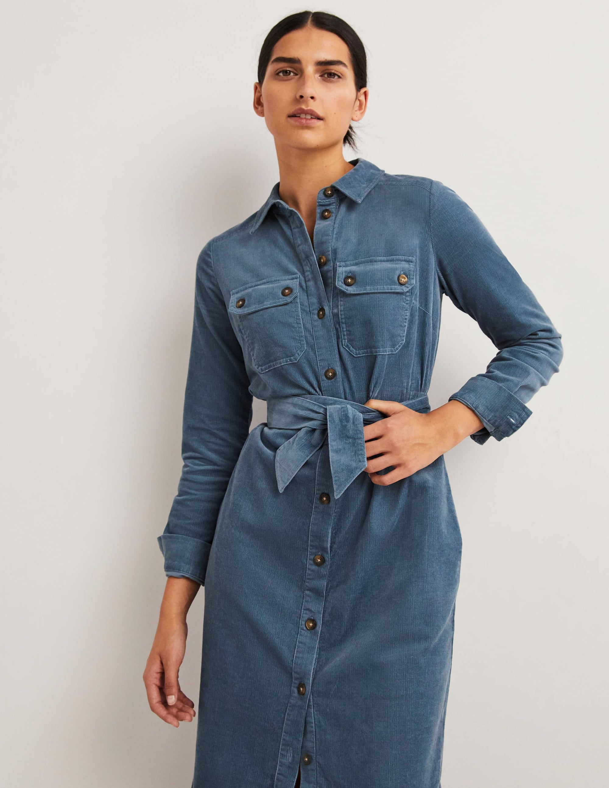  Corduroy Midi Shirt Dress-Mid Blue、mySite、ashleygrahame
