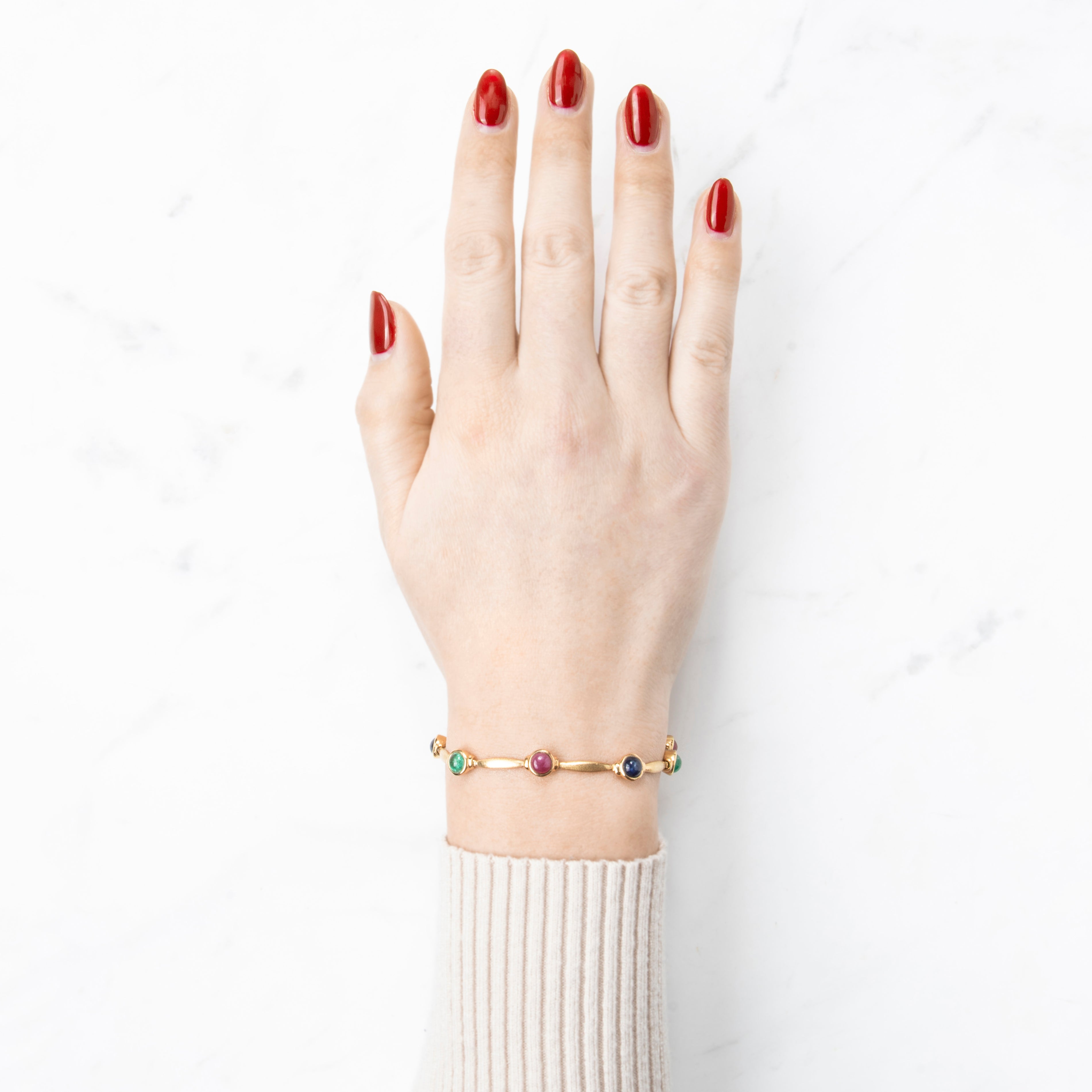 Vintage 14k Yellow Gold 4.92ct Ruby, Sapphire & Emerald Cabochon Bracelet 7.75、mySite、hinf8tx79