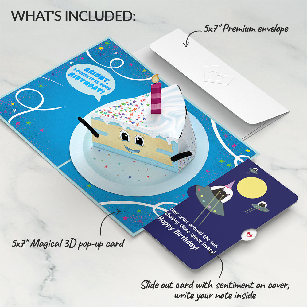 Whimsical Birthday Cake Slice with Space Laser Cats Pop-Up Card and Sentiment Set、mySite、solidvoid