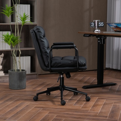 Office Chair,Mid Back Home Office Desk Task Chair with Wheels and Arms Ergonomic PU Leather Computer Rolling Swivel Chair with Padded Armrest,The back of the chair can recline 40° (Brown)、、casual
