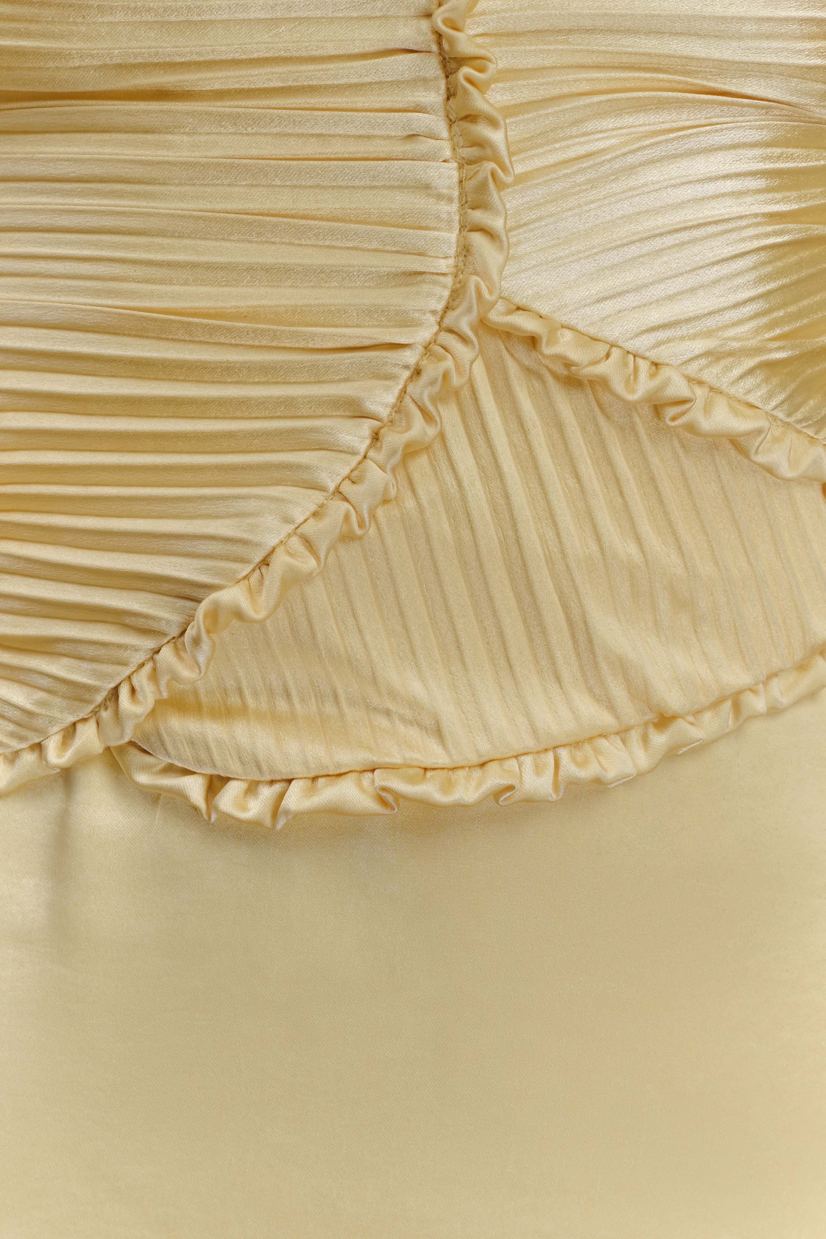 Larissa Satin Maxi Dress With Ruched Petals - Lemon、mySite、solidvoid