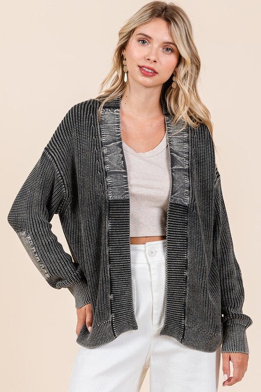 Mittoshop Contrast Patch Open Front Mineral Wash Cardigan、mySite、camillekostekn