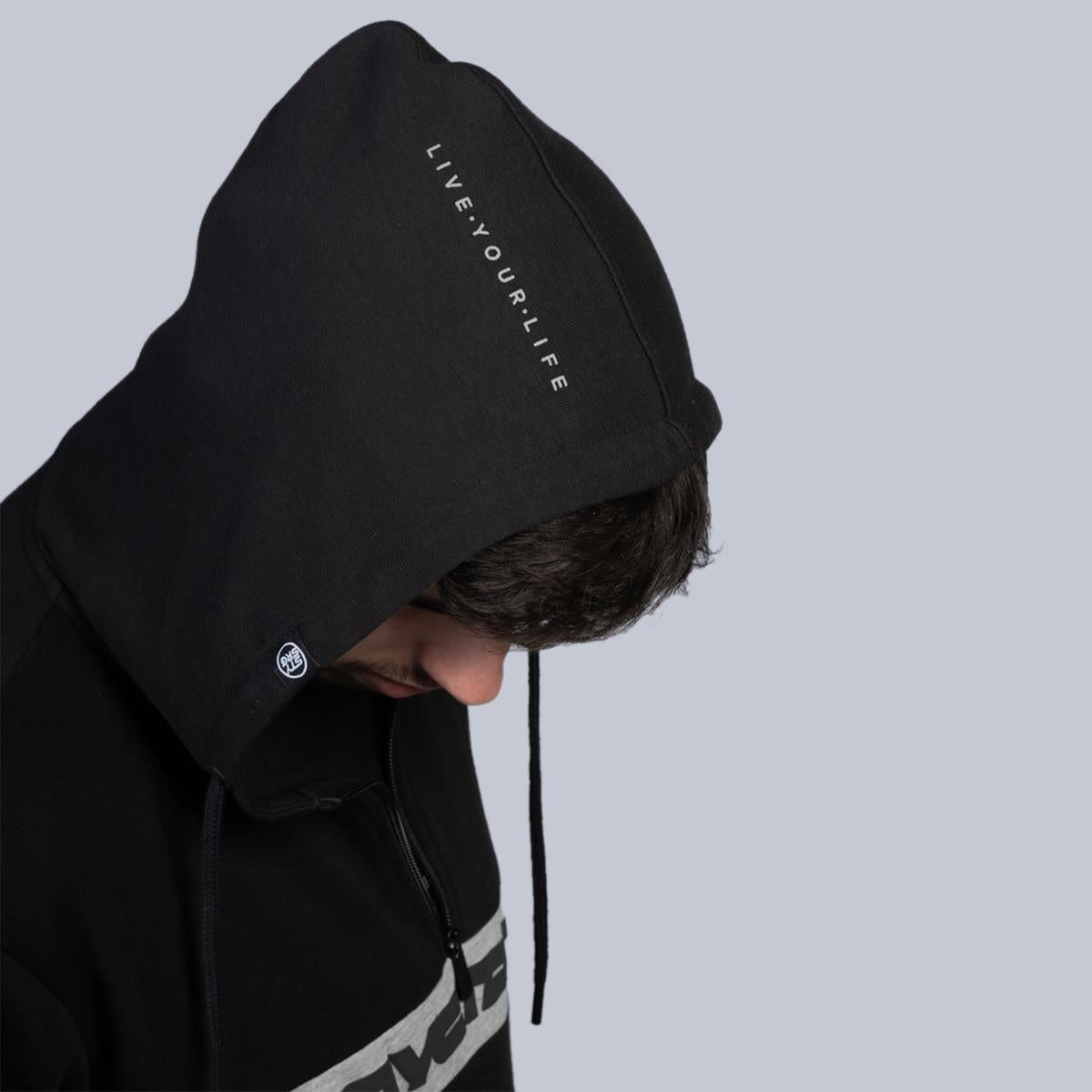  Stay Strong Cut Stripe 1/4 Zip Hoodie - Black/Grey、mySite、merchandisen