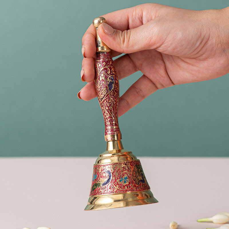 Brass Pooja Bell | Floral Design | Gold | 15 cm、mySite、camillekostekn