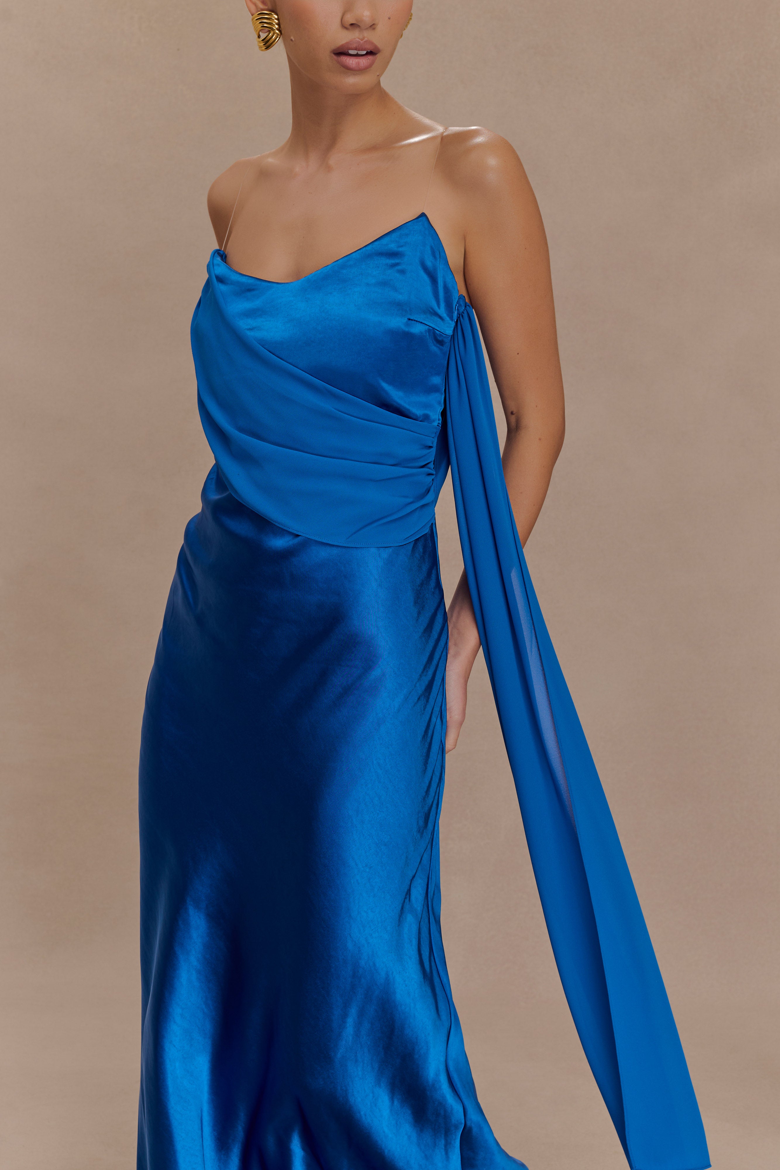 Carah Satin And Chiffon Maxi Dress - Cobalt、mySite、solidvoid