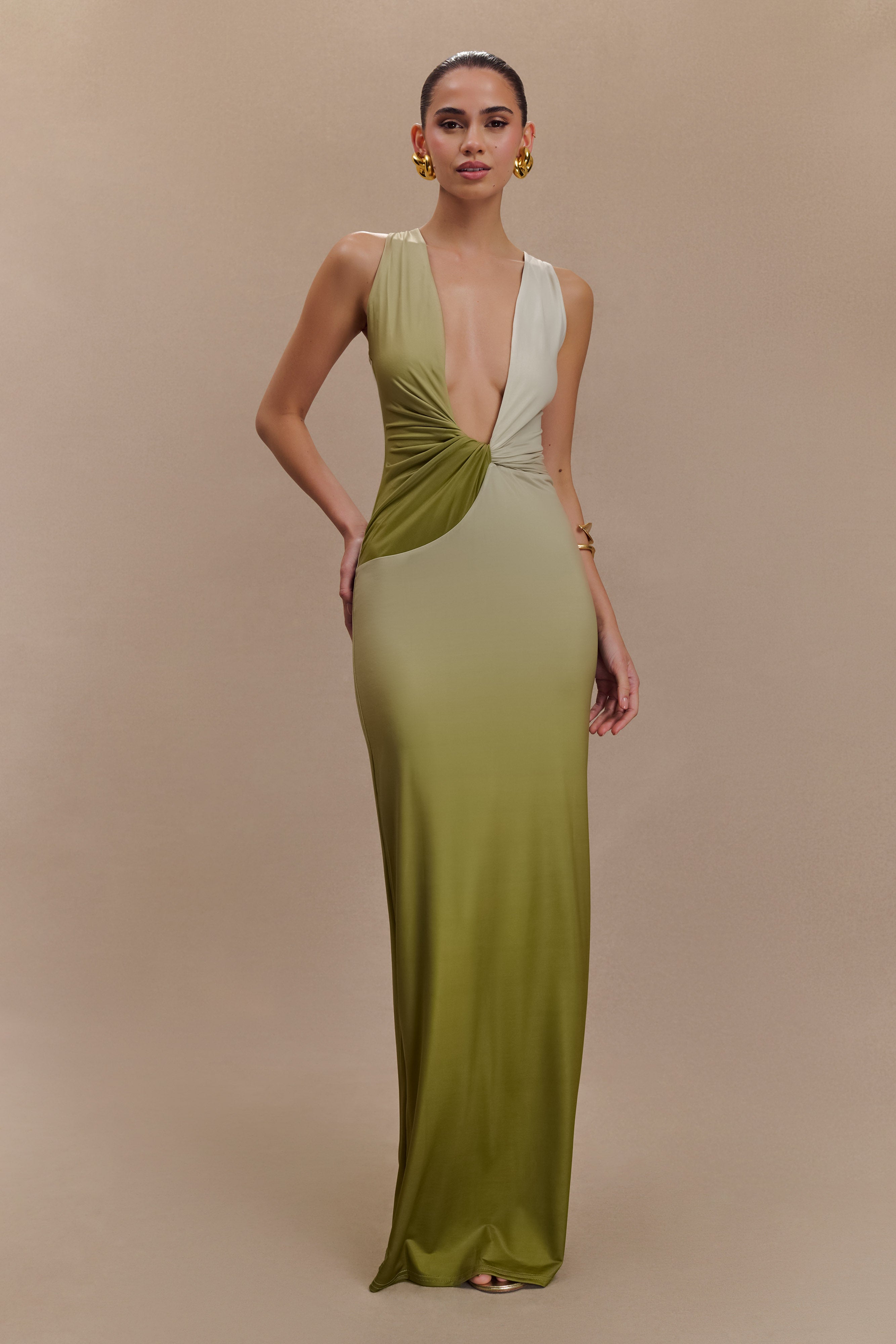 Stella Draped Slinky Maxi Dress - Ombre Vintage Olive、mySite、solidvoid