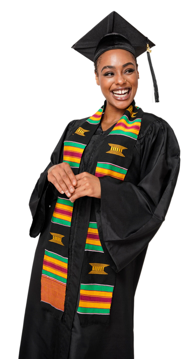 Black and Gold Hand Woven Kente Cloth Graduation Stole / Sash DP2169BLK、mySite、solidvoid